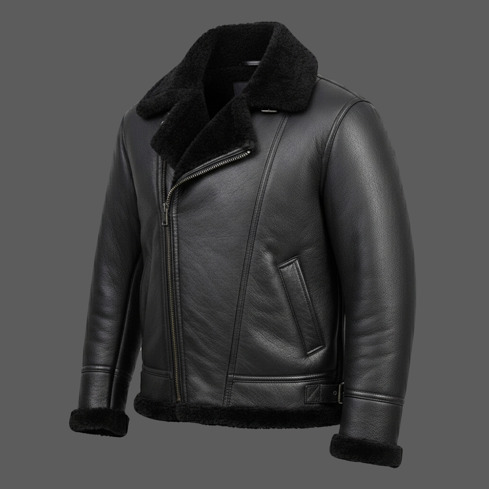Black-Genuine-Shearling-Leather-Bomber-Jacket-Mens-Aviator-B3-Style-Fur-Jacket-03
