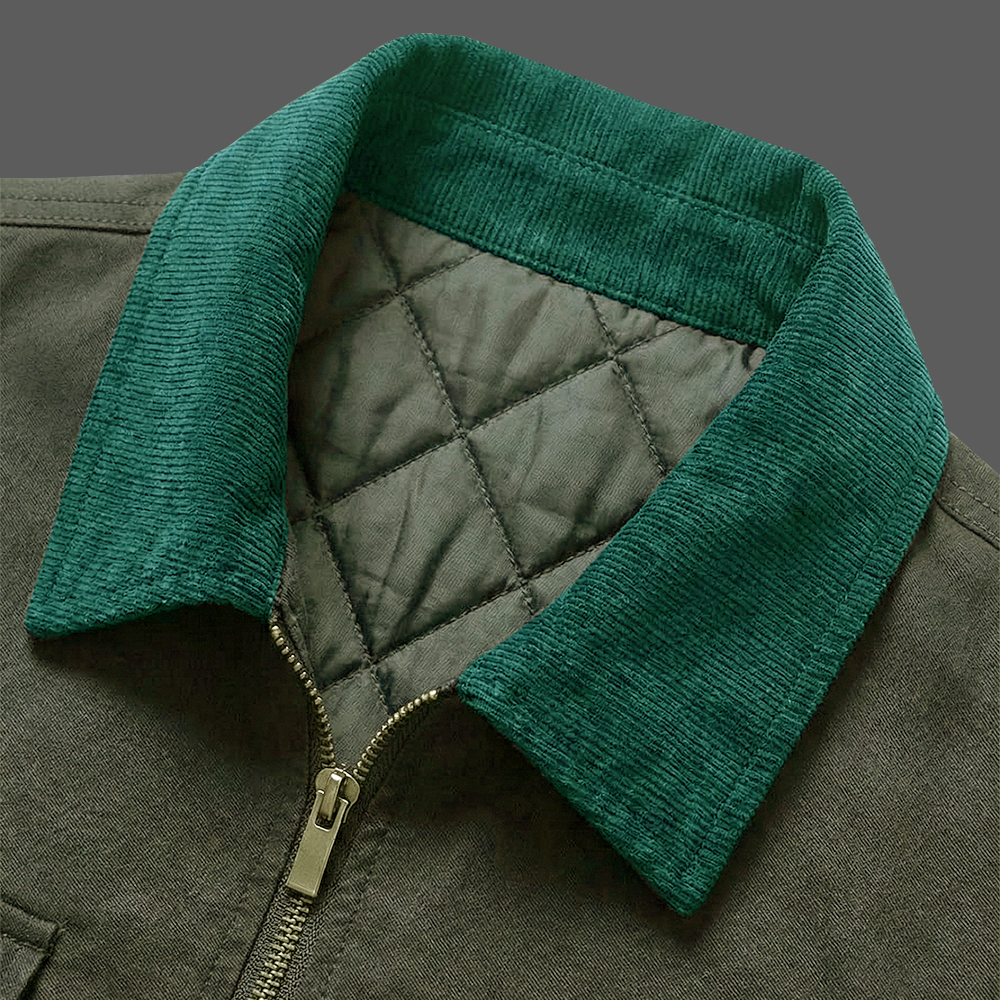 Green-Brown-Mens-Quilted-Lining-Cotton-Jacket-Corduroy-Collar-Work-Shacket-5