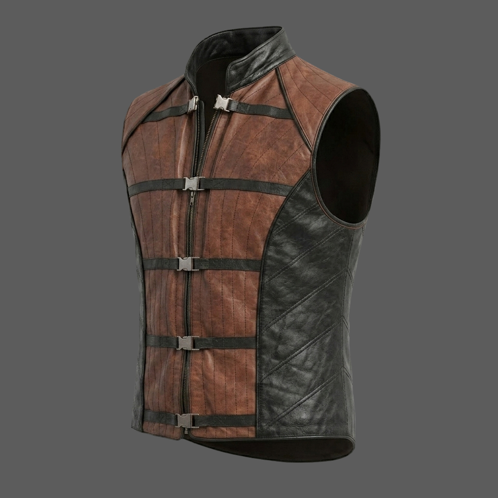 Mens-Brown-&-Black-Padded-Leather-Vest-Galactic-Pilot-Cosplay-Gilet-Sci-Fi-Costume-Outerwear-03