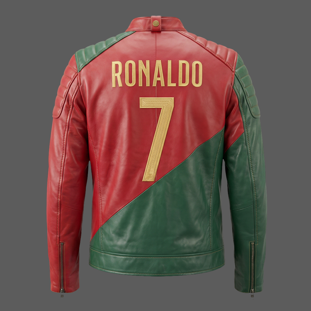 Mens-CR7-Portugal-Leather-Moto-Jacket-Red-&-Green-Cafe-Racer-Football-Fan-Jacket-02