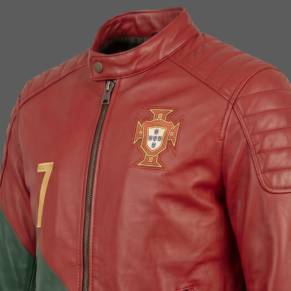 Mens-CR7-Portugal-Leather-Moto-Jacket-Red-&-Green-Cafe-Racer-Football-Fan-Jacket-05