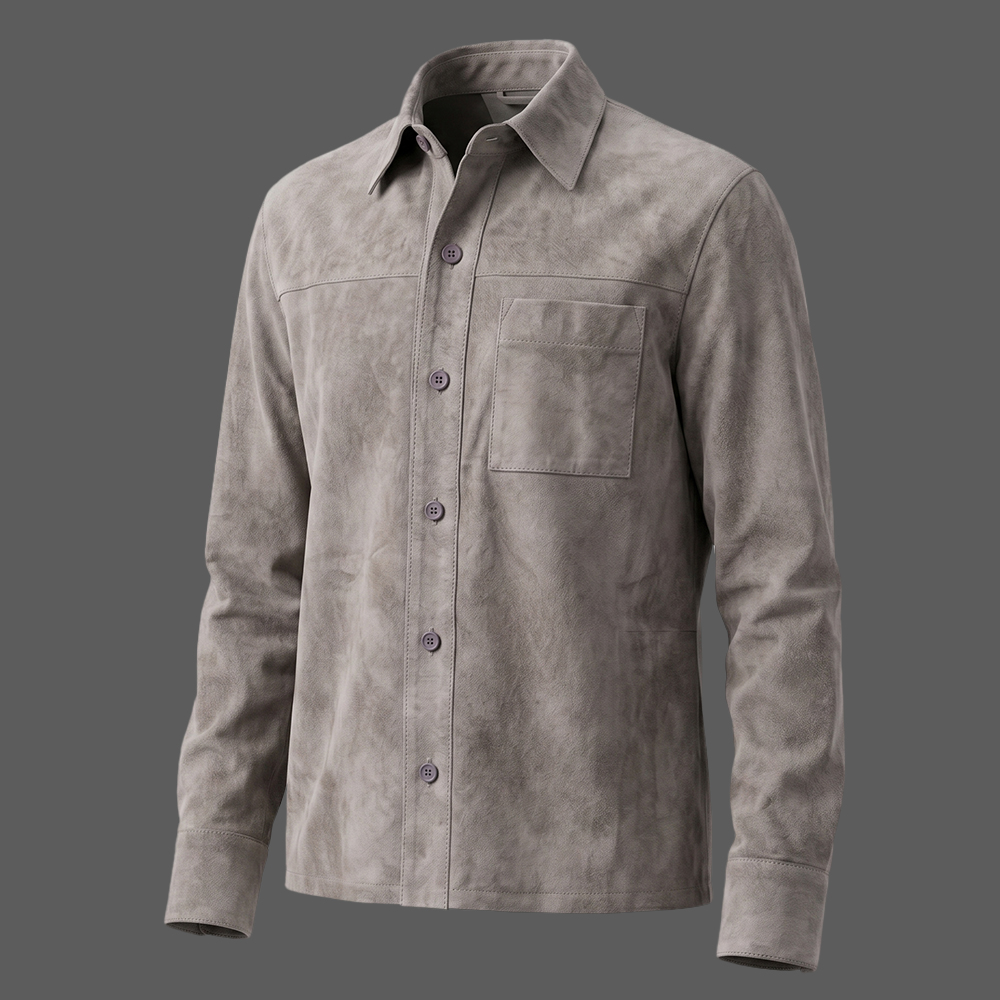 Mens-Grey-Suede-Leather-Shirt-Jacket-Classic-Button-Up-Overshir-03