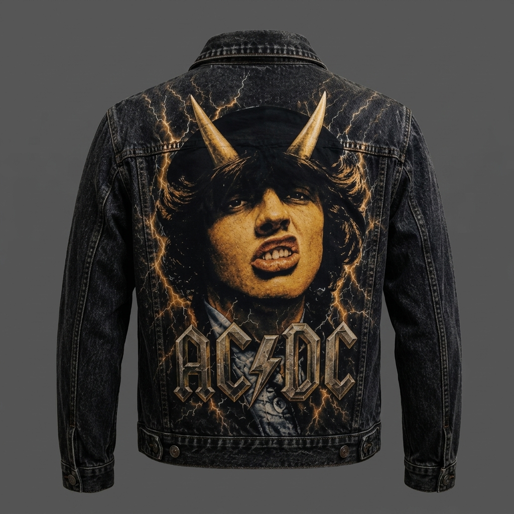 ACDC Inspired Hand Painted Denim Jacket