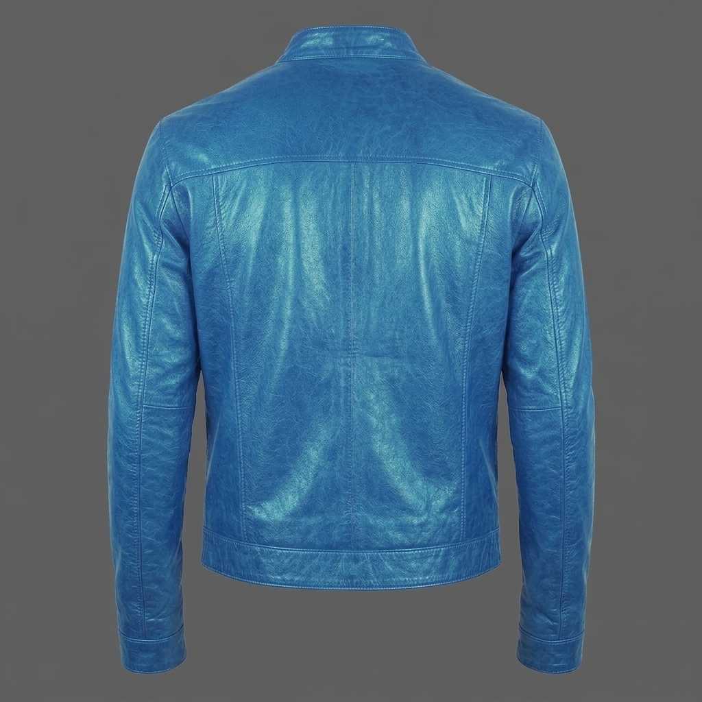 Men's Light Blue Biker Motorcycle Leather Jacket