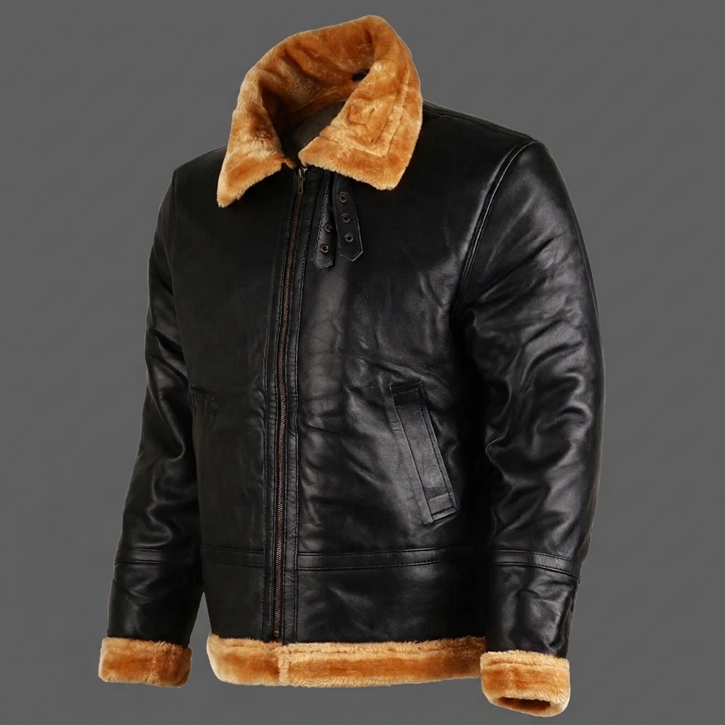 Mens Black Genuine Sheep Leather Aviator Bomber Jacket Handmade Coat (1) Mens Black Genuine Sheep Leather Aviator Bomber Jacket Handmade Coat
