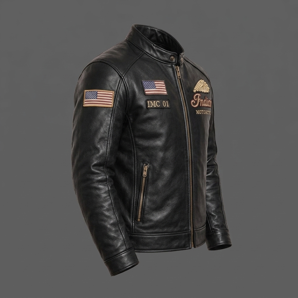 Men’s Black Indian Bomber Motorcycle Leather Jacket Genuine Cowhide Biker Coat (3) Men's Black Indian Vintage Embroidered Biker Riding Jacket