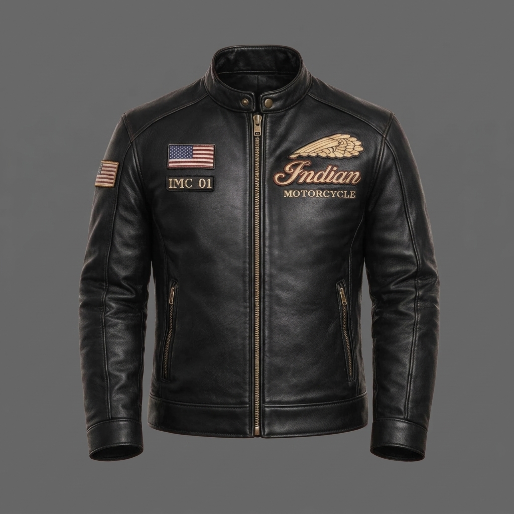 Men’s Black Indian Bomber Motorcycle Leather Jacket Genuine Cowhide Biker Coat (4) Men's Black Indian Vintage Embroidered Biker Riding Jacket
