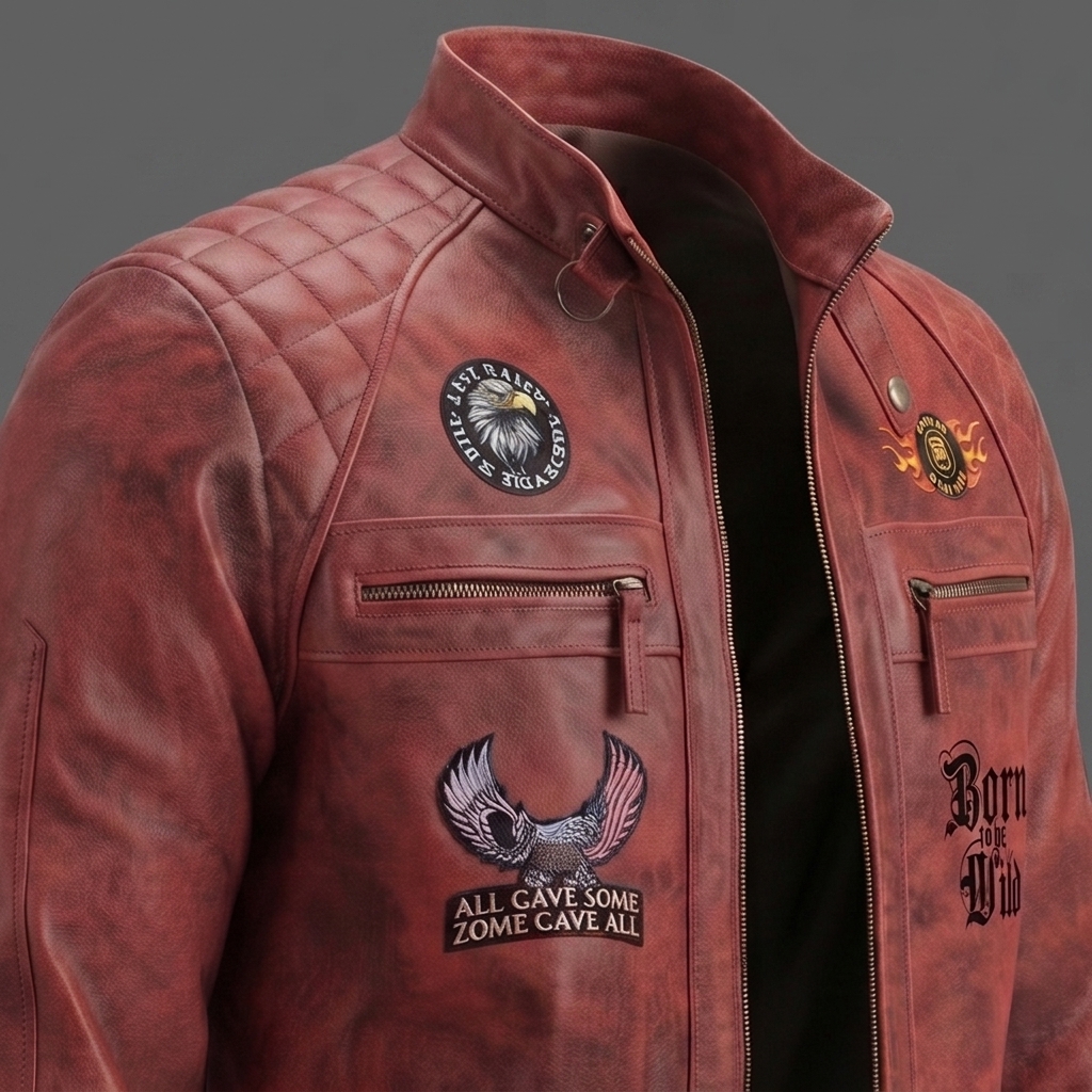 Mens Leather Classic Biker American Eagle Jacket Men's Leather Classic Biker American Eagle Jacket