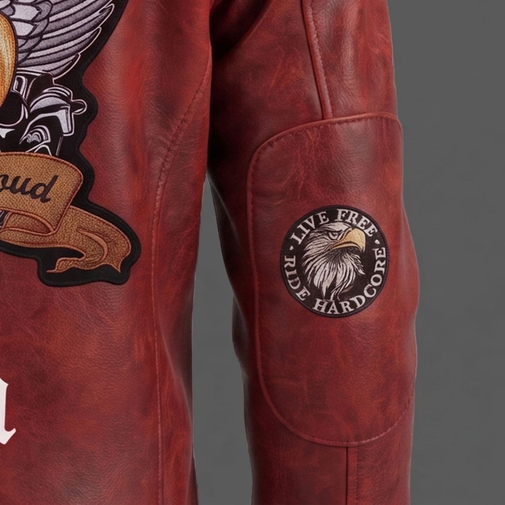 Mens Leather Classic Biker American Eagle Jacket Men's Leather Classic Biker American Eagle Jacket