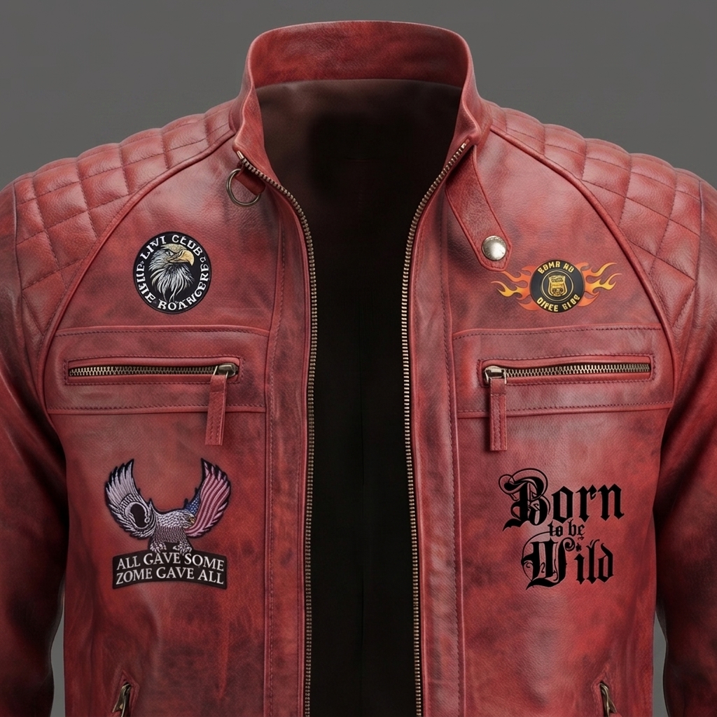 Mens Leather Classic Biker American Eagle Jacket Men's Leather Classic Biker American Eagle Jacket