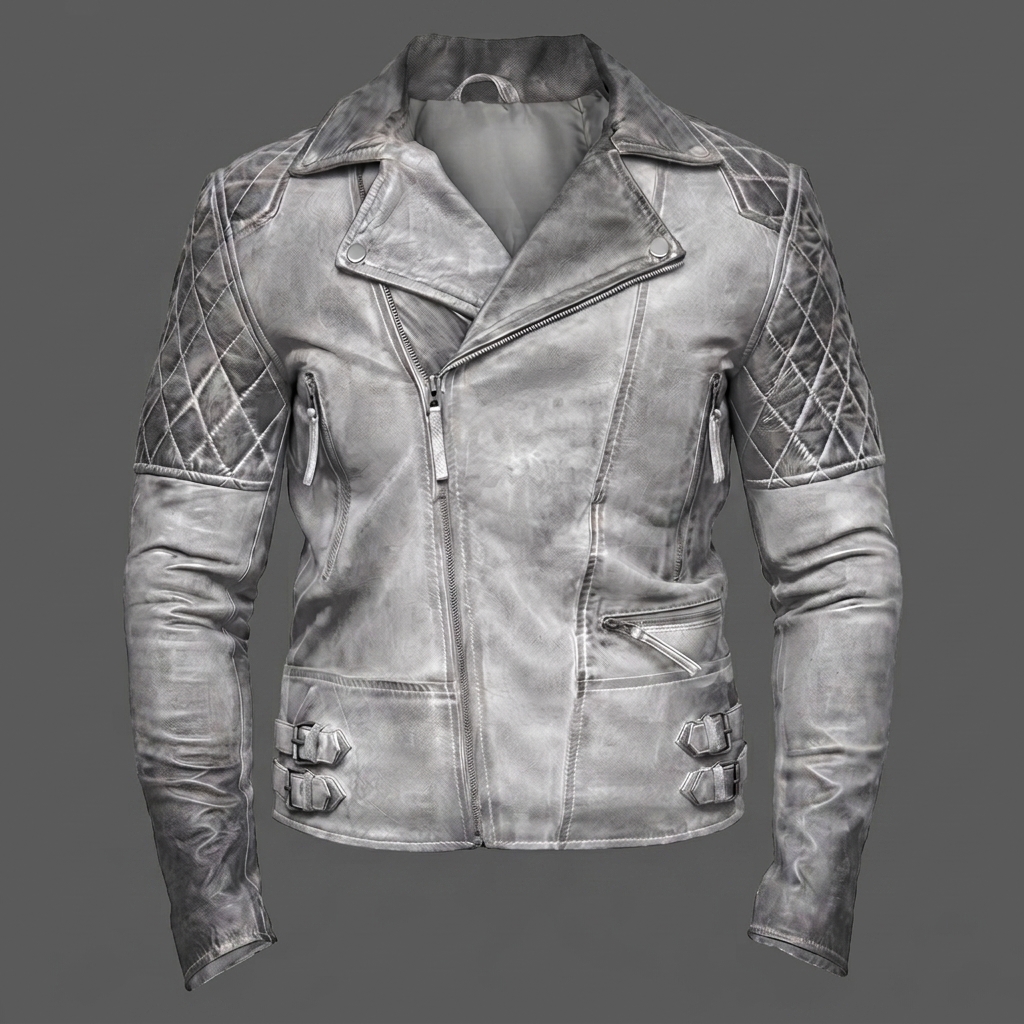White Skull & Bones Biker Leather Jacket