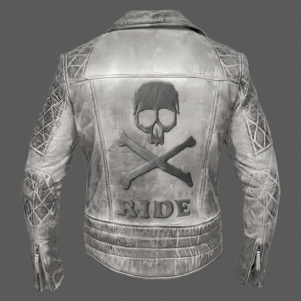 White Skull & Bones Biker Leather Jacket