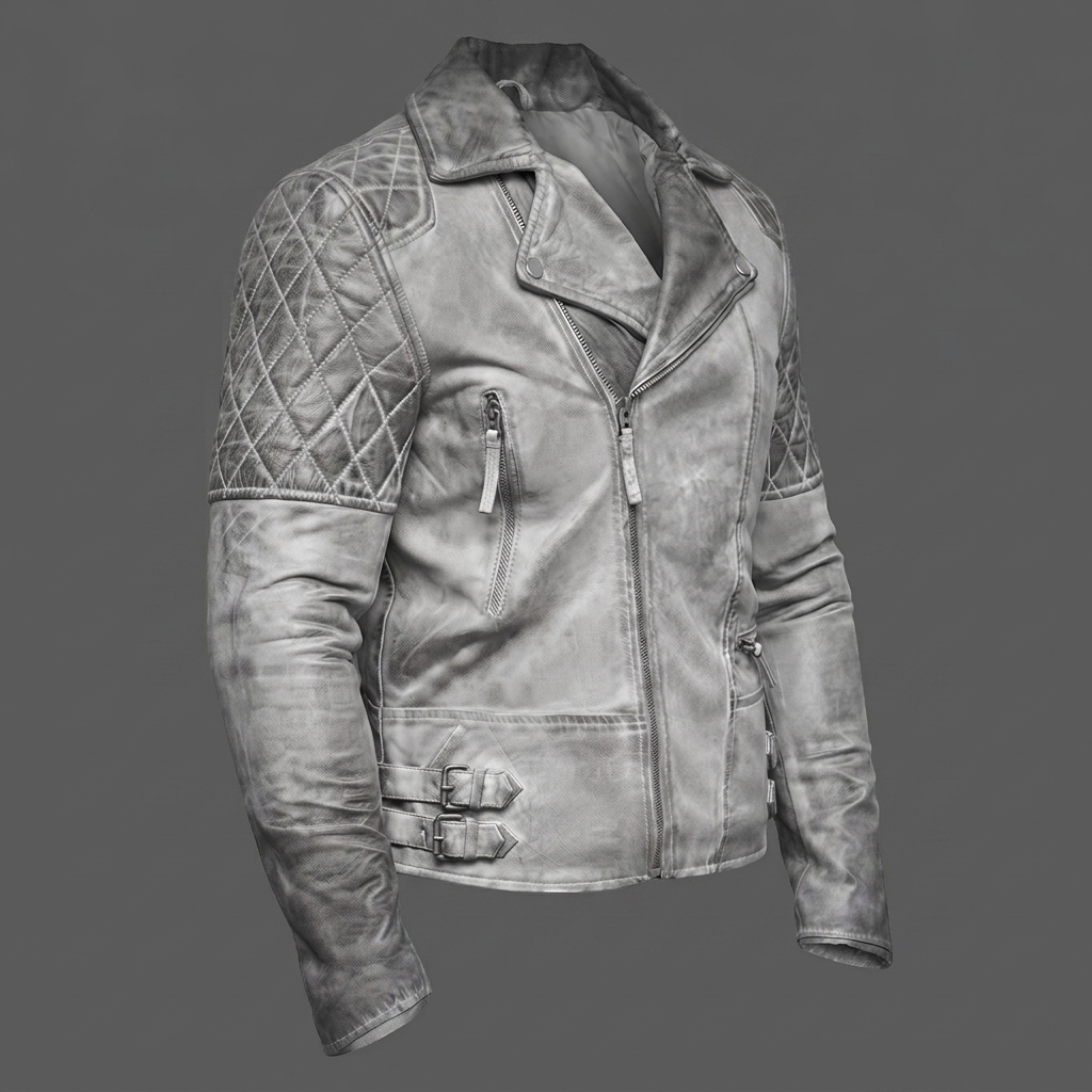 White Skull & Bones Biker Leather Jacket