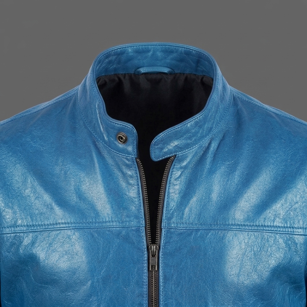 Men's Light Blue Biker Motorcycle Leather Jacket