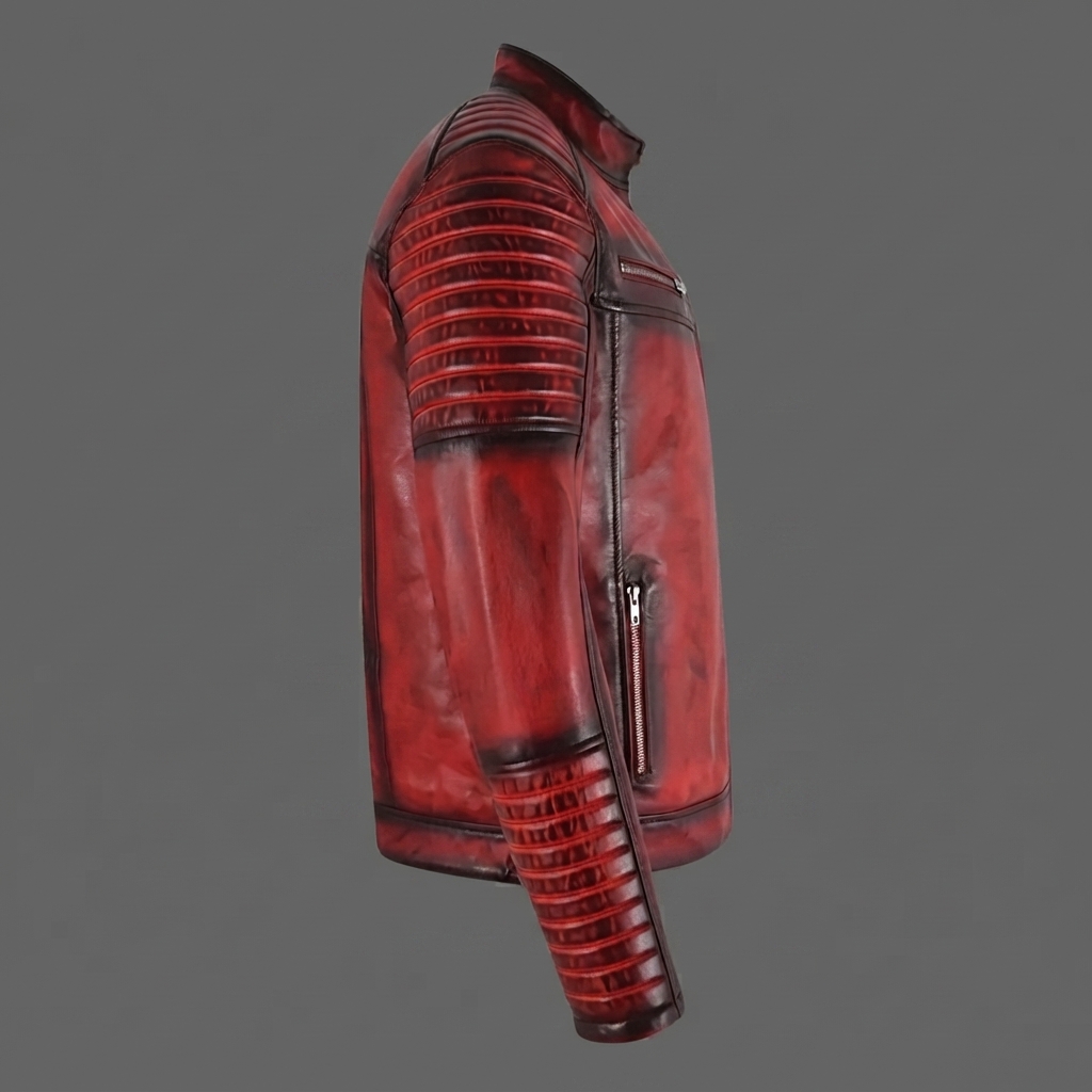 Men's Red Distressed Biker Leather Jacket