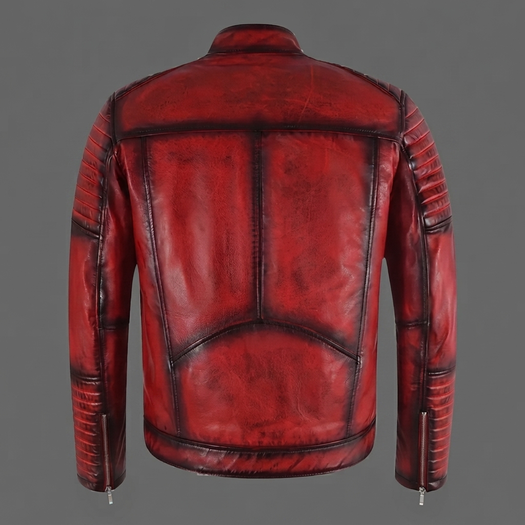 Men's Red Distressed Biker Leather Jacket