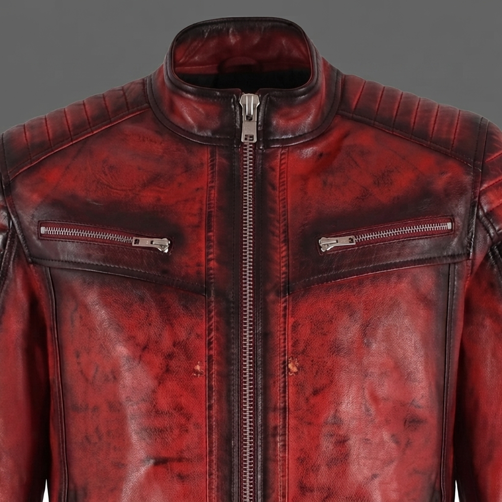 Men's Red Distressed Biker Leather Jacket