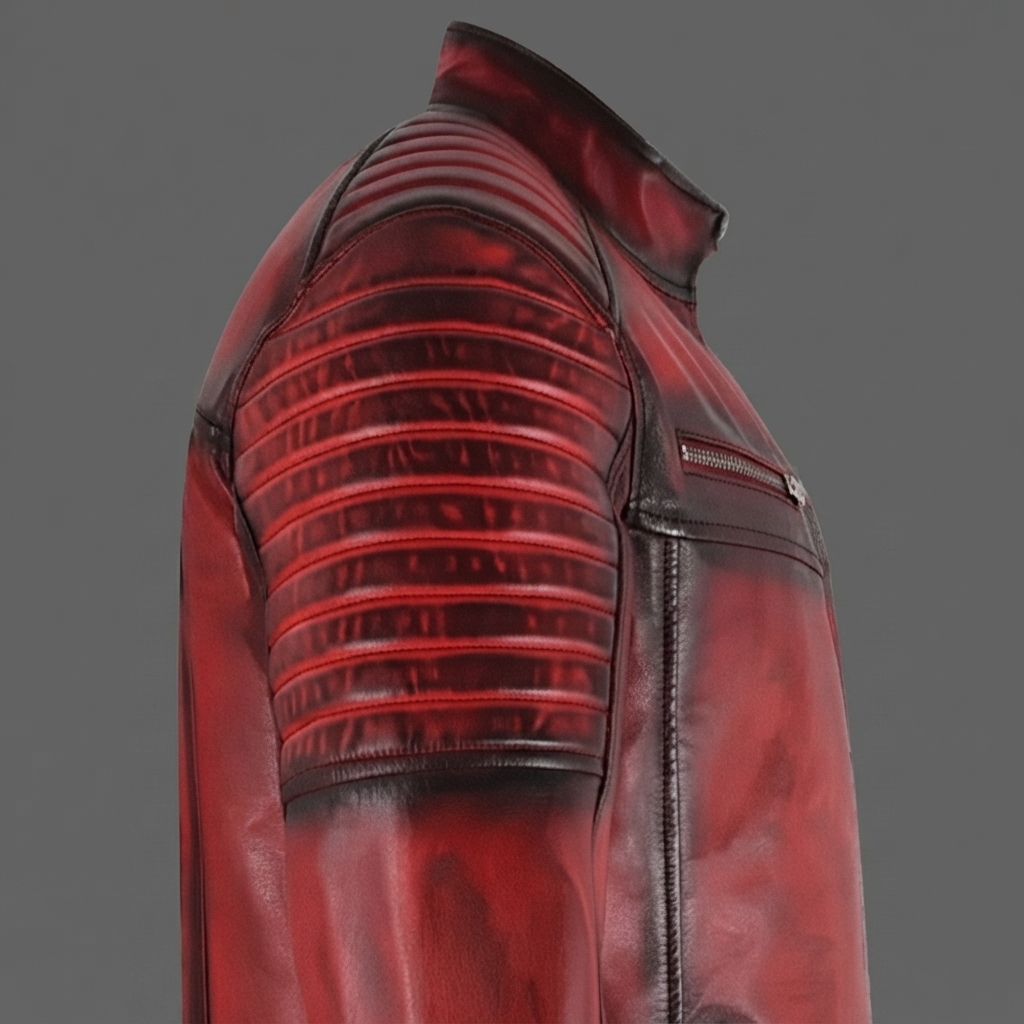 Men's Red Distressed Biker Leather Jacket