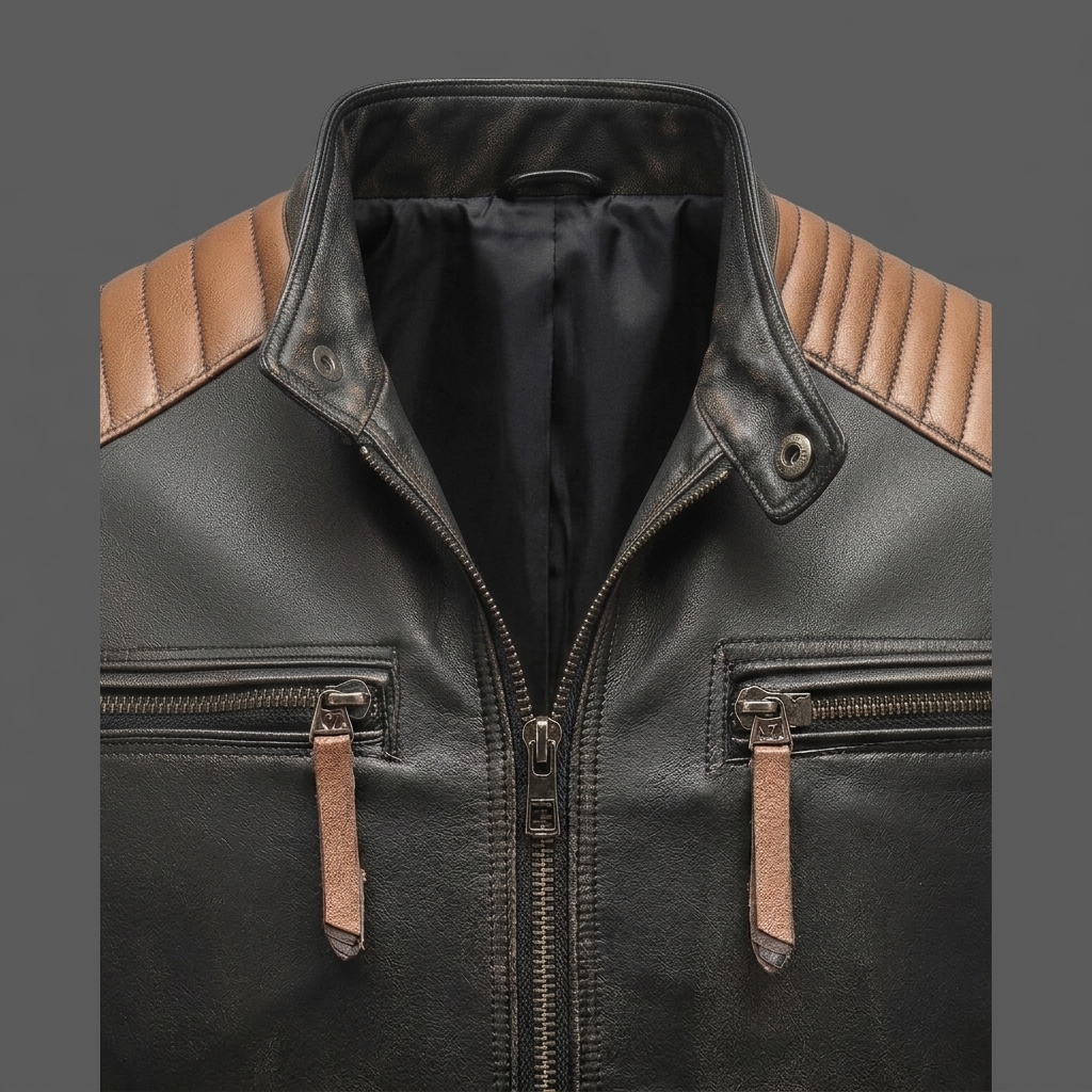 Black_leather_jacket_details_202608010042.jpeg_202608010121 Men's Two Tone Leather Biker Jacket