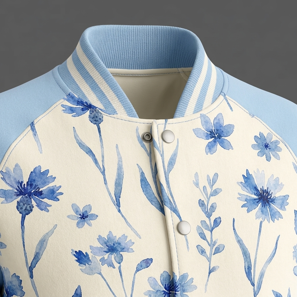 Blue Floral Varsity Jacket