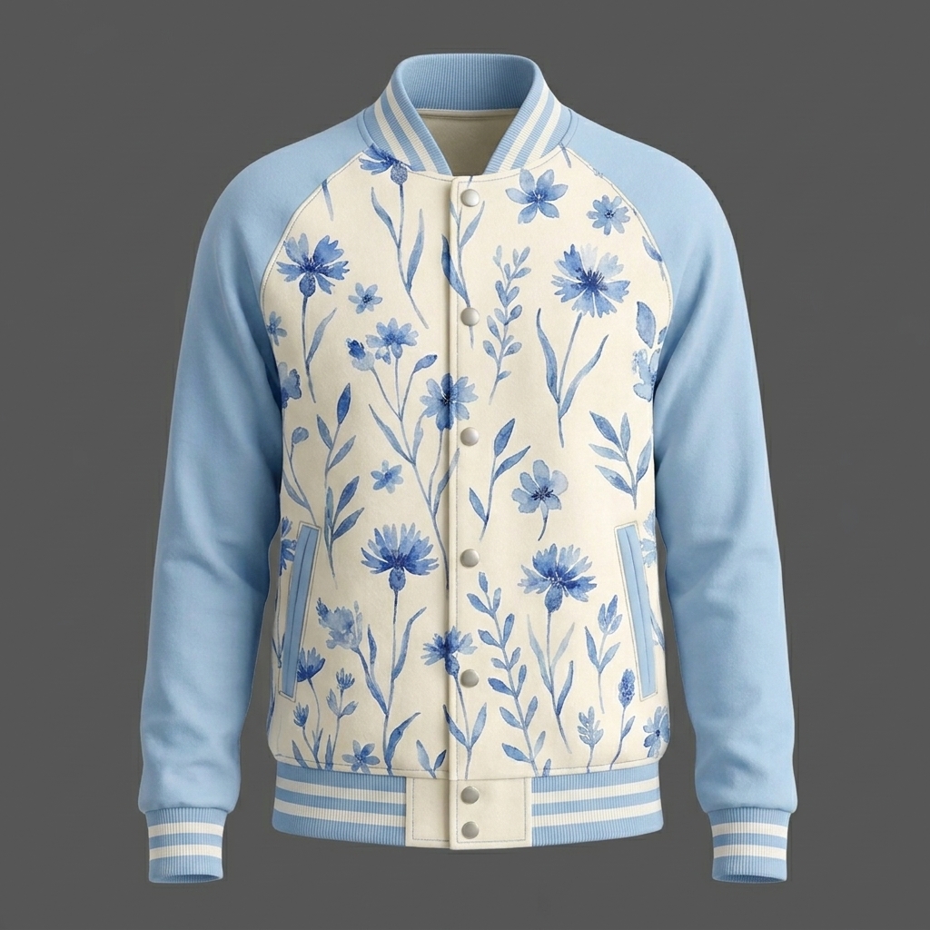 Blue Floral Varsity Jacket