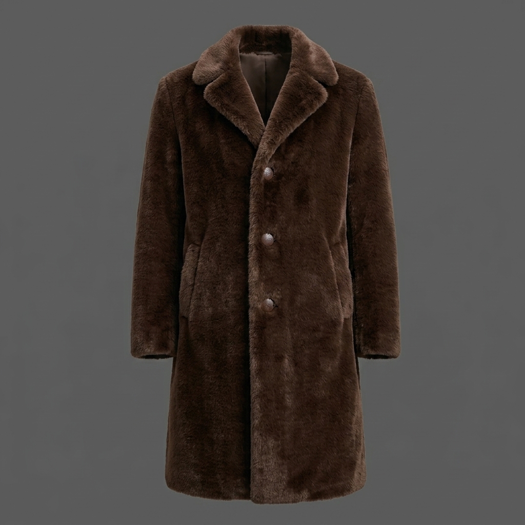 Brown_faux_fur_coat_displayed_202608100103_2 Dark Brown Faux Fur Overcoat