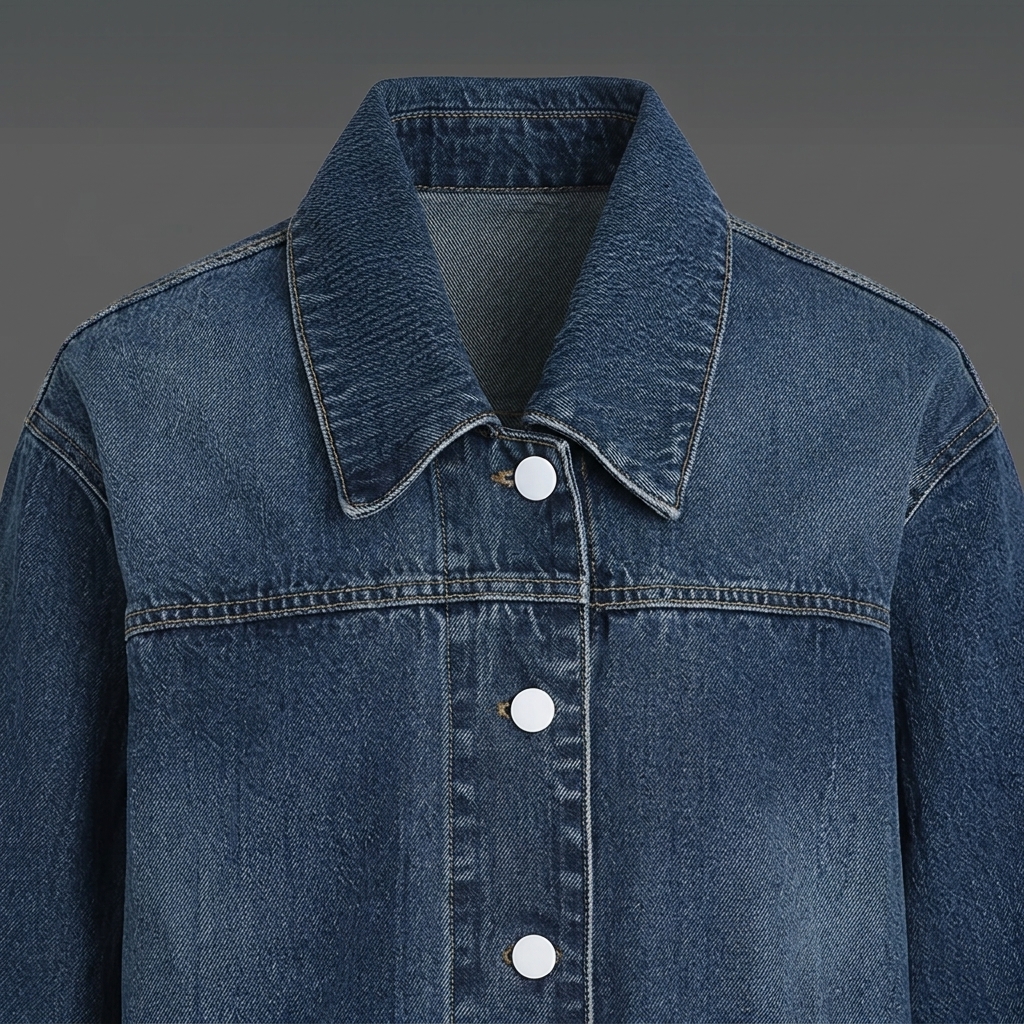 Cropped Denim Jacket Womens Washed Blue Loose Fit Streetwear (1) Cropped Denim Jacket Womens