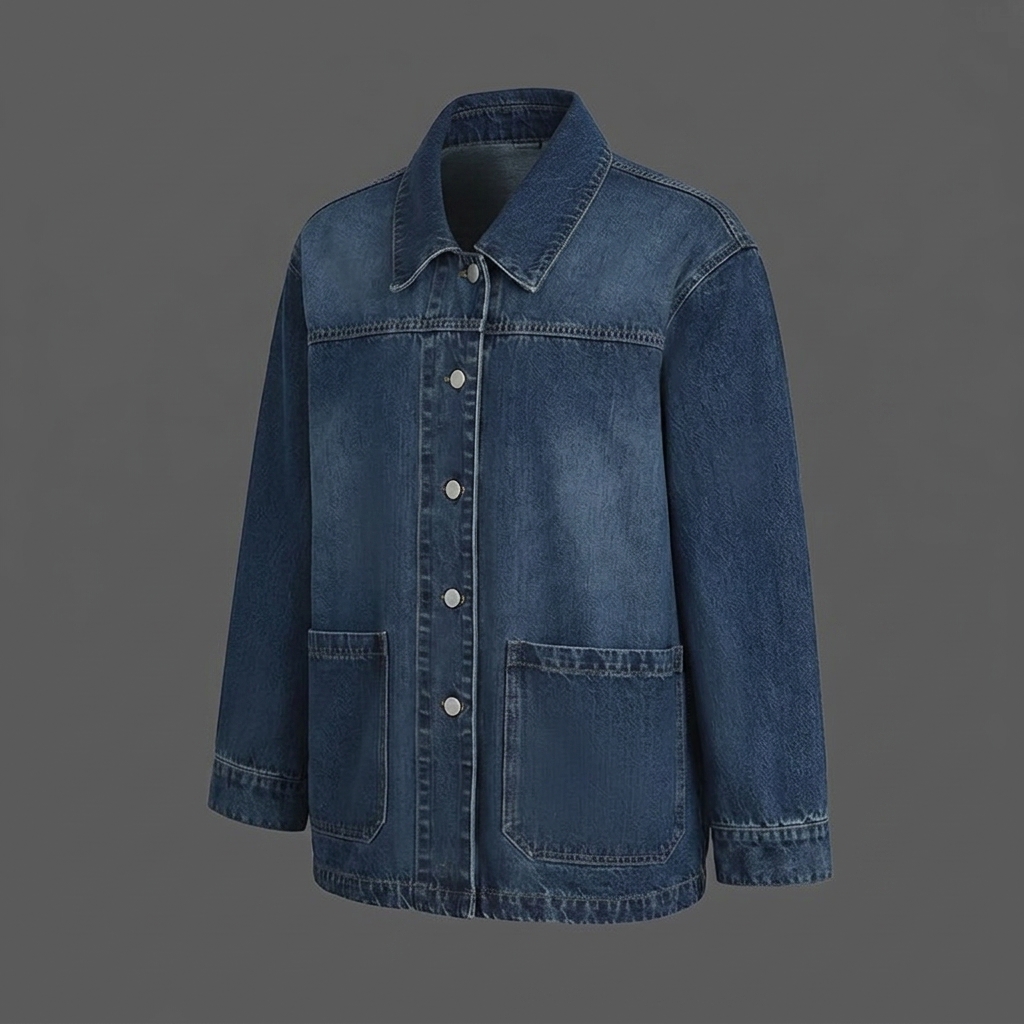 Cropped Denim Jacket Womens Washed Blue Loose Fit Streetwear (2) Cropped Denim Jacket Womens