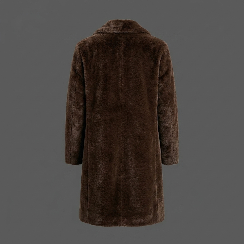 Faux_fur_coat_back_view_202608100103 Dark Brown Faux Fur Overcoat