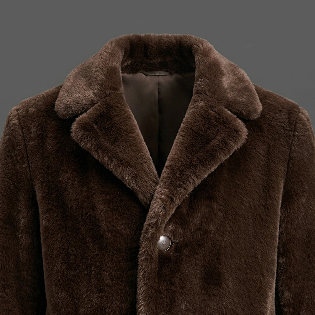 Faux_fur_coat_collar_view_202608100103 Dark Brown Faux Fur Overcoat