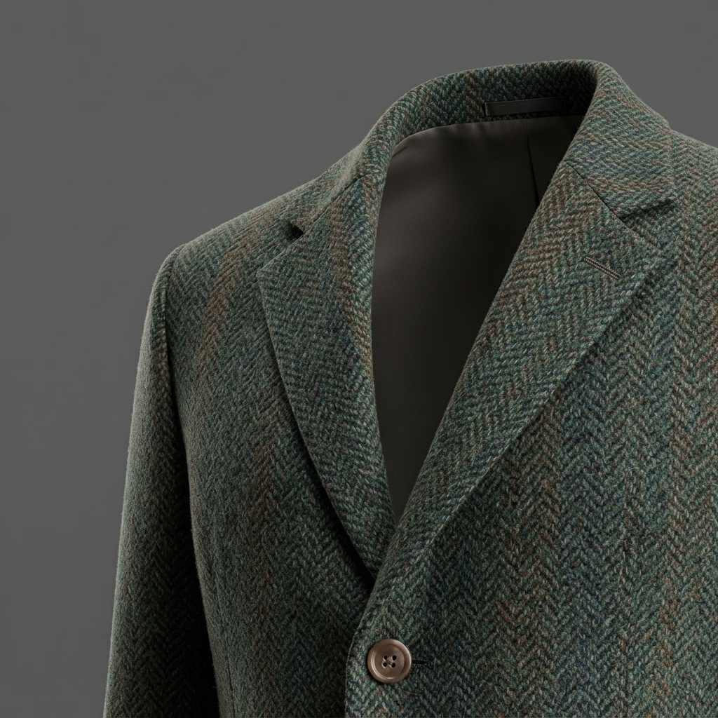 Men’s Green Tweed Overcoat – Vintage Herringbone Coat…_202608100405 Men’s Green Tweed Overcoat