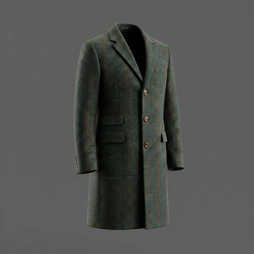 Men’s Green Tweed Overcoat – Vintage Herringbone Coat Men’s Green Tweed Overcoat