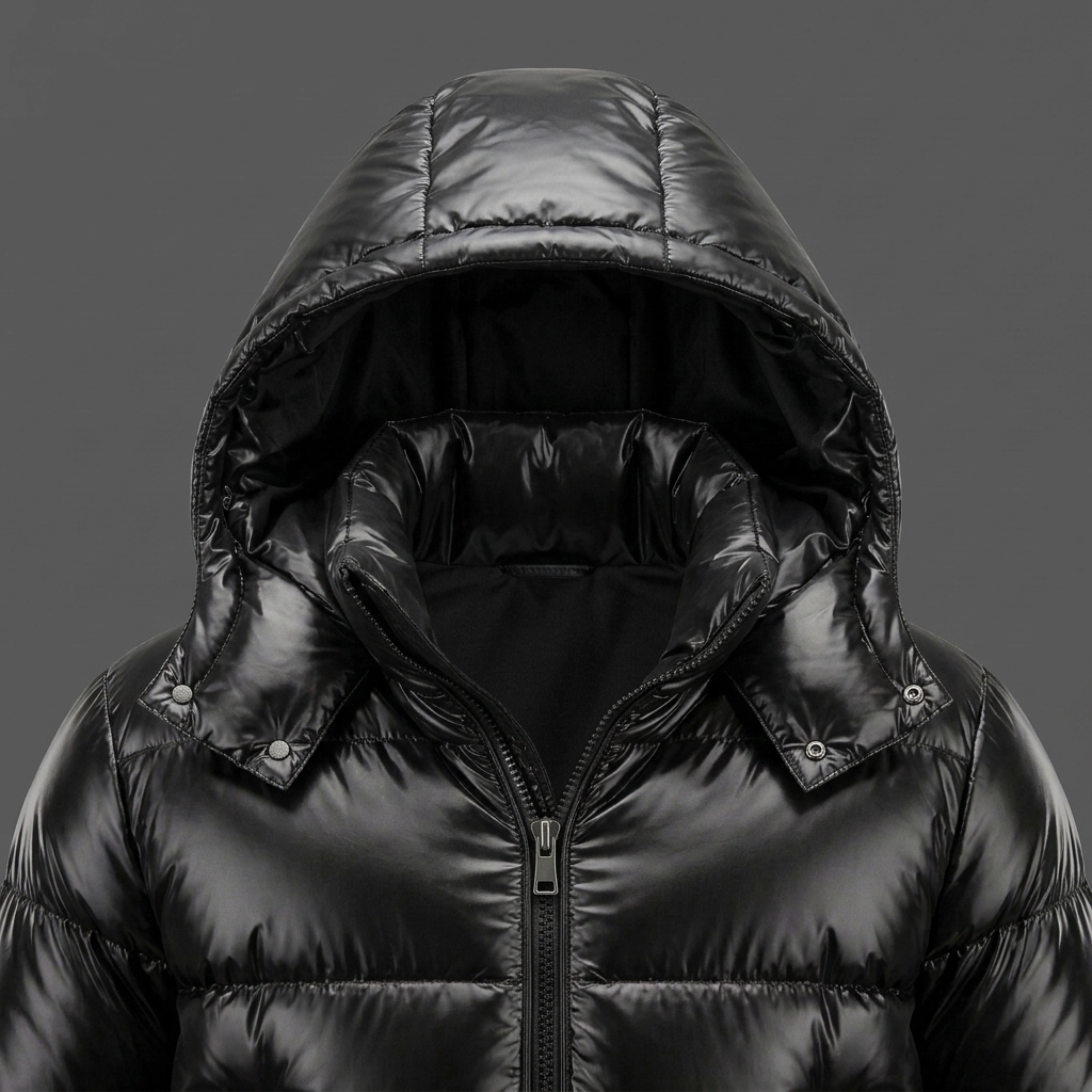 Men's Black Leather Puffer Jacket