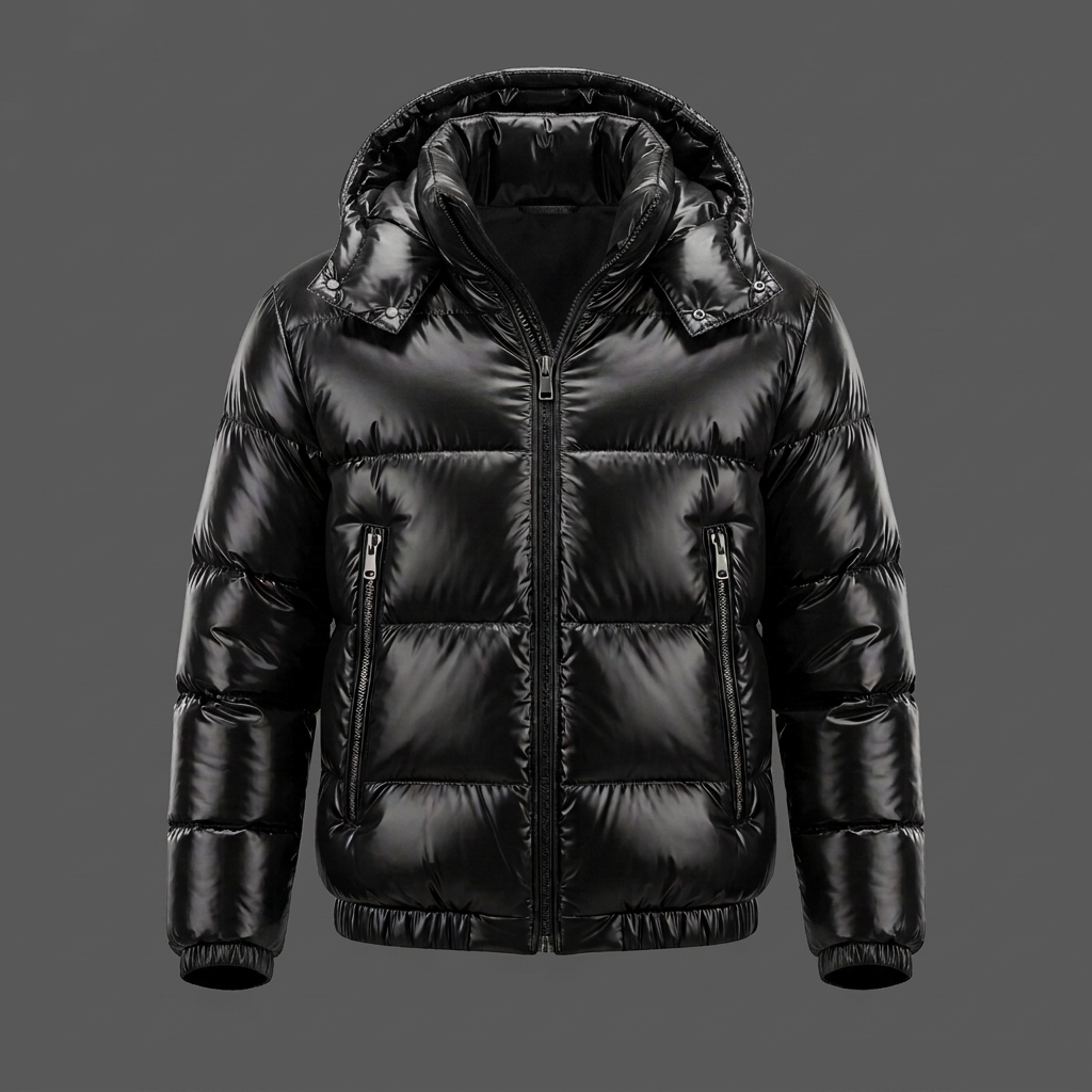 Men's Black Leather Puffer Jacket