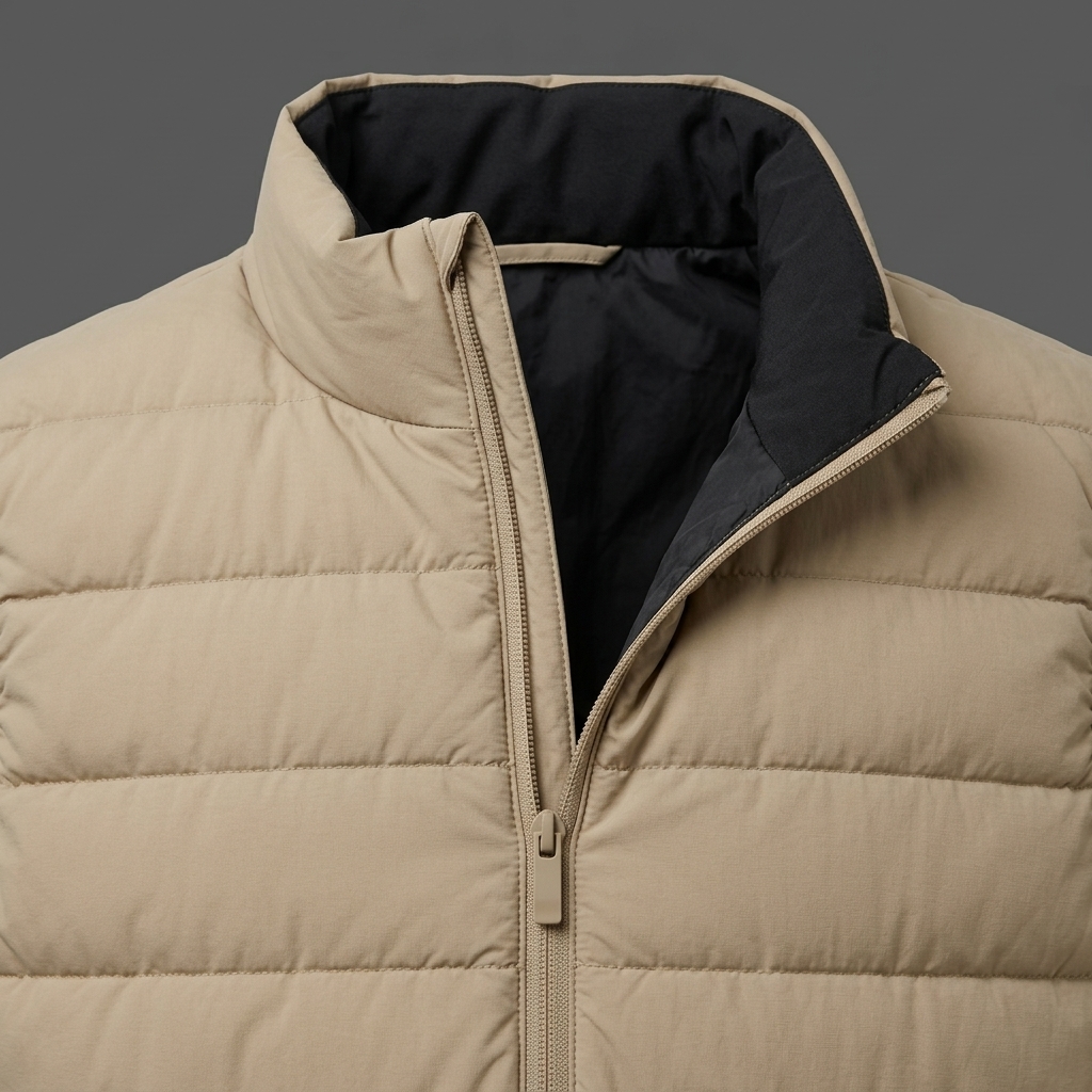 Men Beige Puffer Vest Matte Tan Quilted Bodywarmer Minimalist Stand Collar Zip ( Men's Beige Puffer Vest