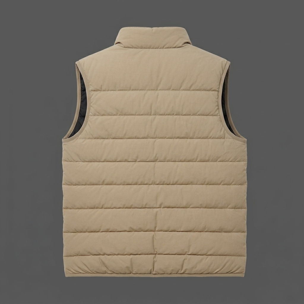 Men Beige Puffer Vest Matte Tan Quilted Bodywarmer Minimalist Stand Collar Zip ( (3)