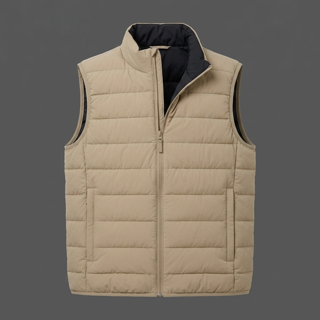 Men Beige Puffer Vest Matte Tan Quilted Bodywarmer Minimalist Stand Collar Zip ( (4) Men's Beige Puffer Vest
