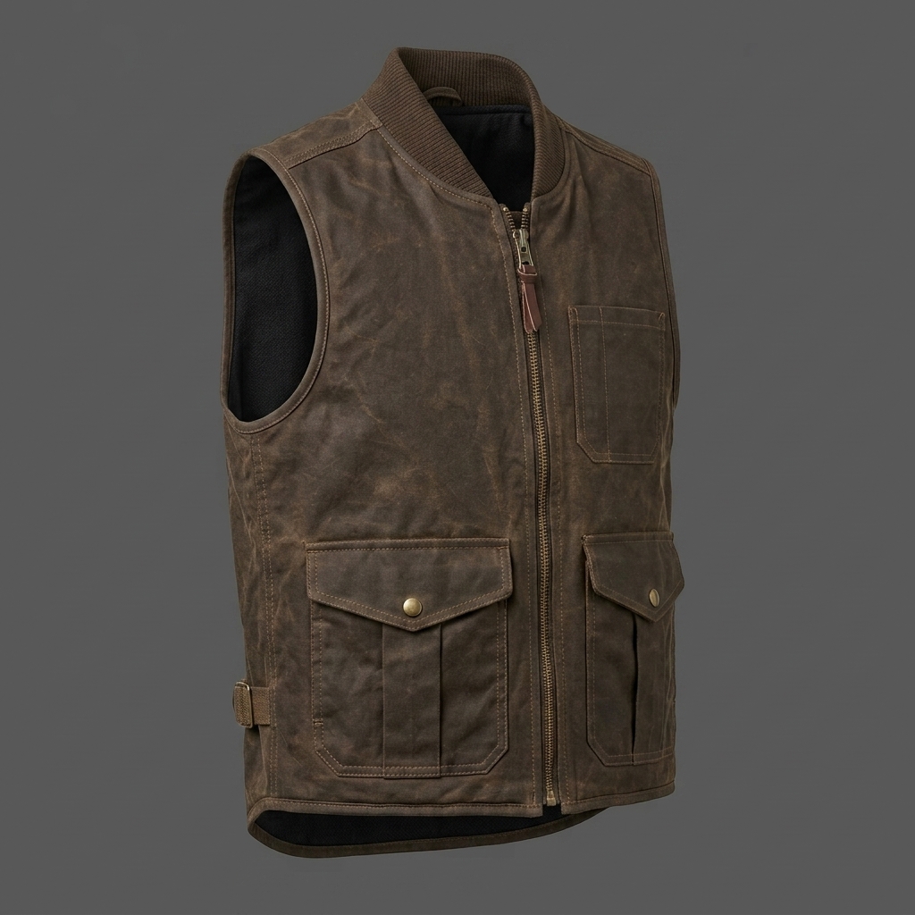 Men Dark Brown Waxed Canvas Work Vest Flannel Lined Utility Bodywarmer W ( (3) Men's Dark Brown Waxed Canvas Work Vest