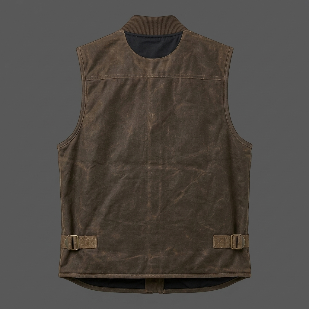 Men Dark Brown Waxed Canvas Work Vest Flannel Lined Utility Bodywarmer W ( (4) Men's Dark Brown Waxed Canvas Work Vest