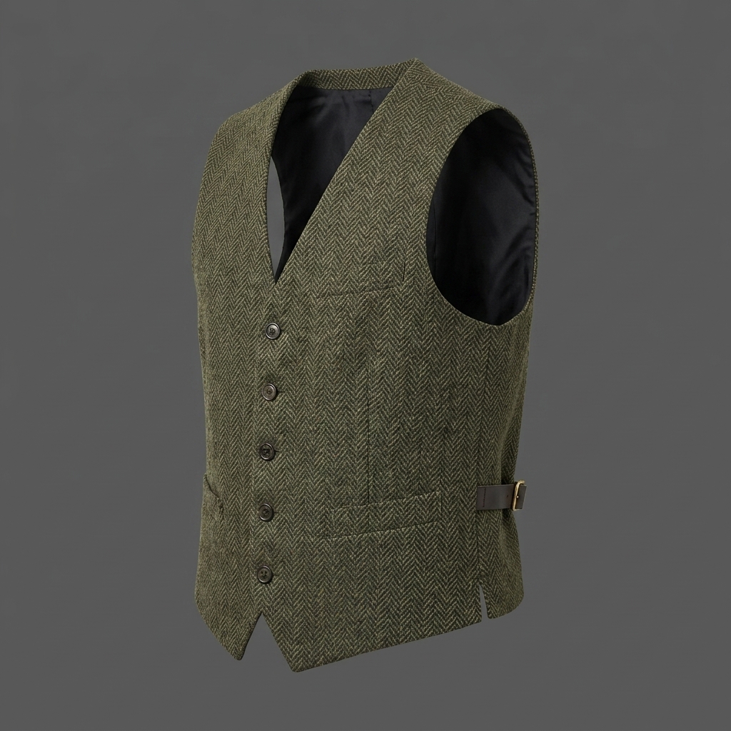 Men Olive Green Tweed Vest Herringbone Wool Waistcoat Vintage Peaky Blinders Suit ( Men Olive Green Tweed Vest