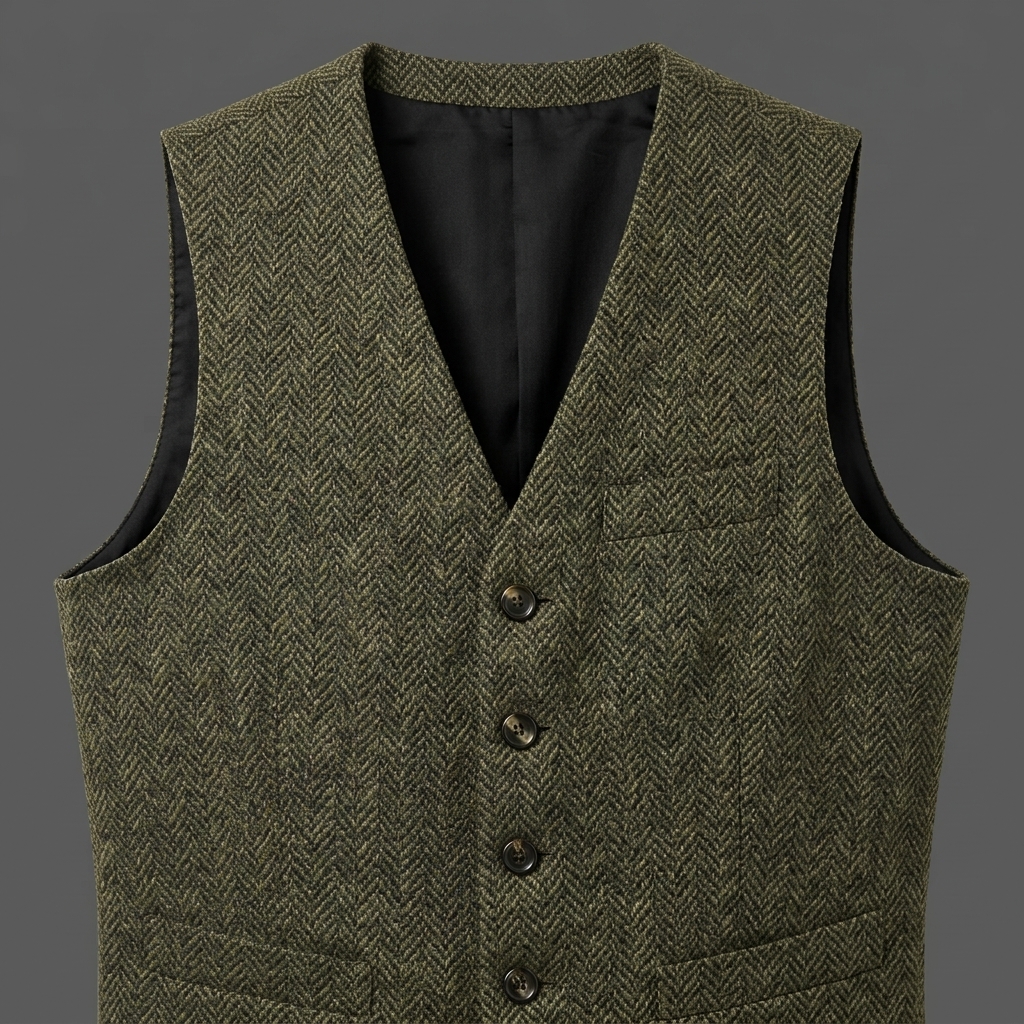 Men Olive Green Tweed Vest Herringbone Wool Waistcoat Vintage Peaky Blinders Suit (1) Men Olive Green Tweed Vest