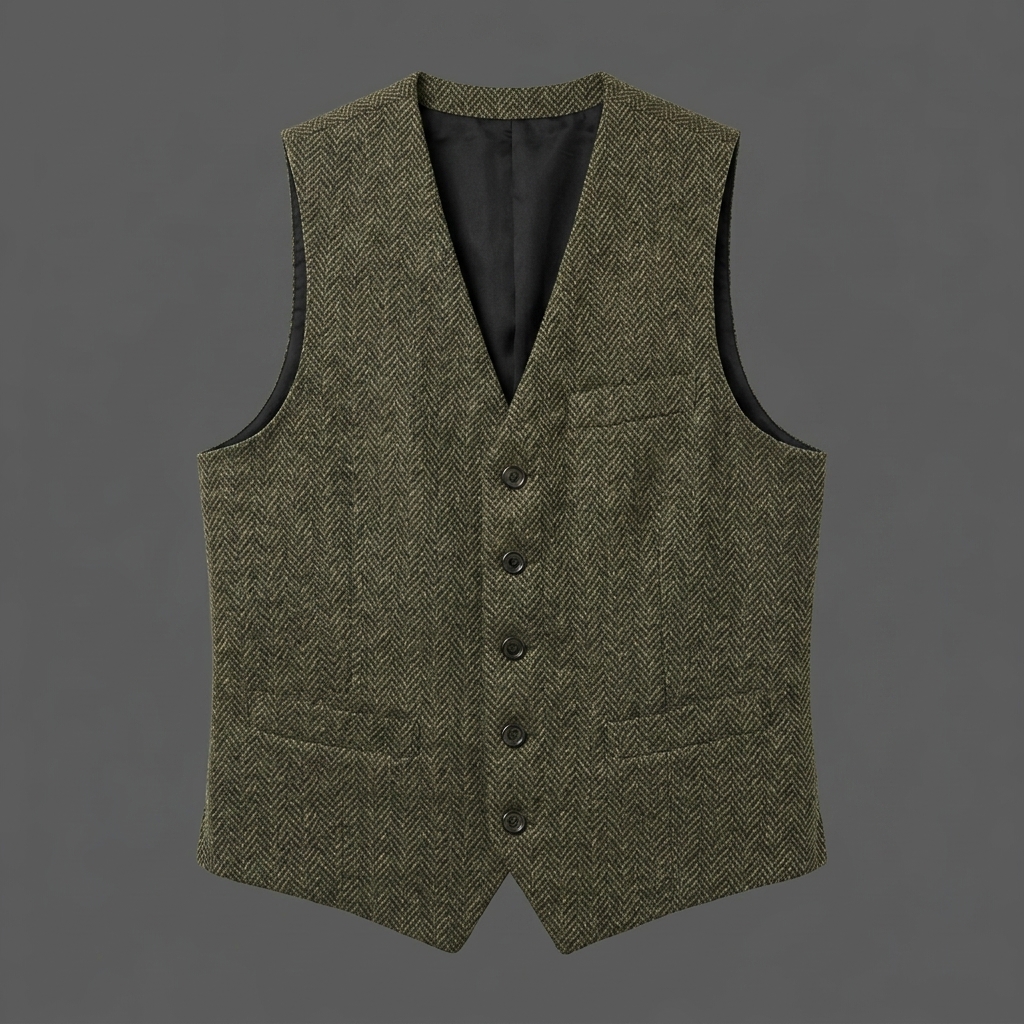 Men Olive Green Tweed Vest Herringbone Wool Waistcoat Vintage Peaky Blinders Suit ( (4) Men Olive Green Tweed Vest