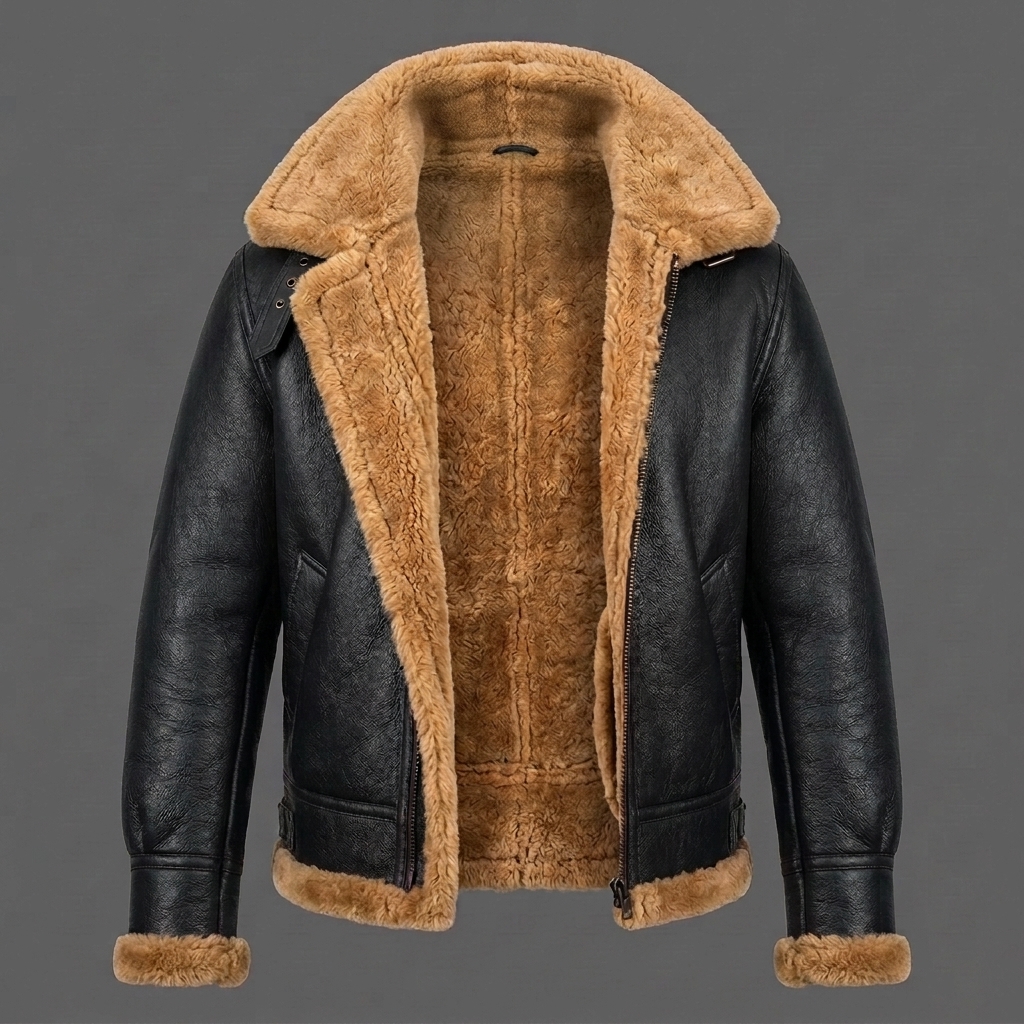Men's Black Sheepskin B3 Bomber Vintage Aviator Leather Jacket Black Sheepskin B3 Bomber Jacket