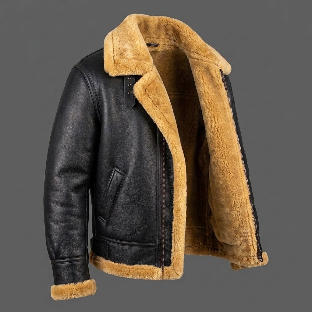 Men's Black Sheepskin B3 Bomber Vintage Aviator Leather Jacket Black Sheepskin B3 Bomber Jacket