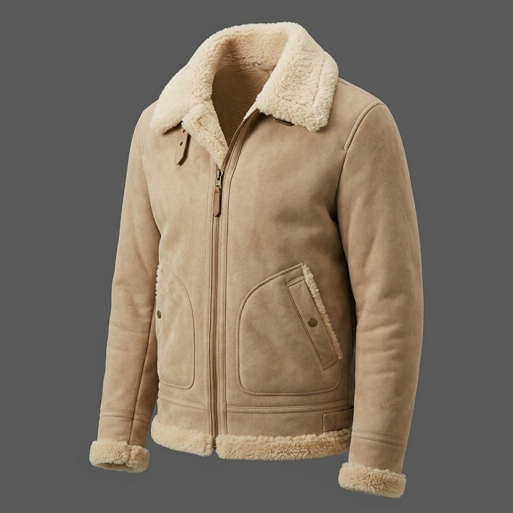Men’s Beige Shearling Suede Aviator Jacket Men’s Beige Shearling Suede Aviator Jacket