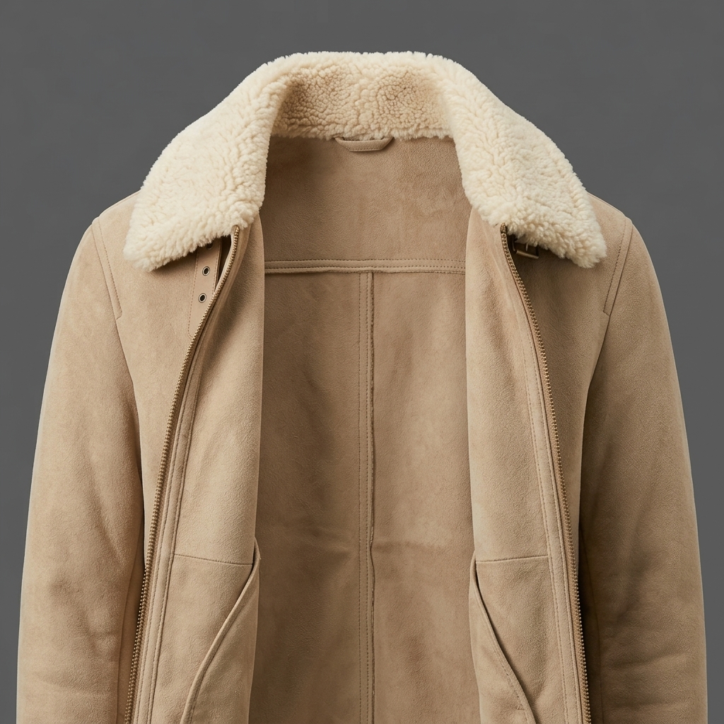 Men’s Beige Shearling Suede Aviator Jacket Men’s Beige Shearling Suede Aviator Jacket