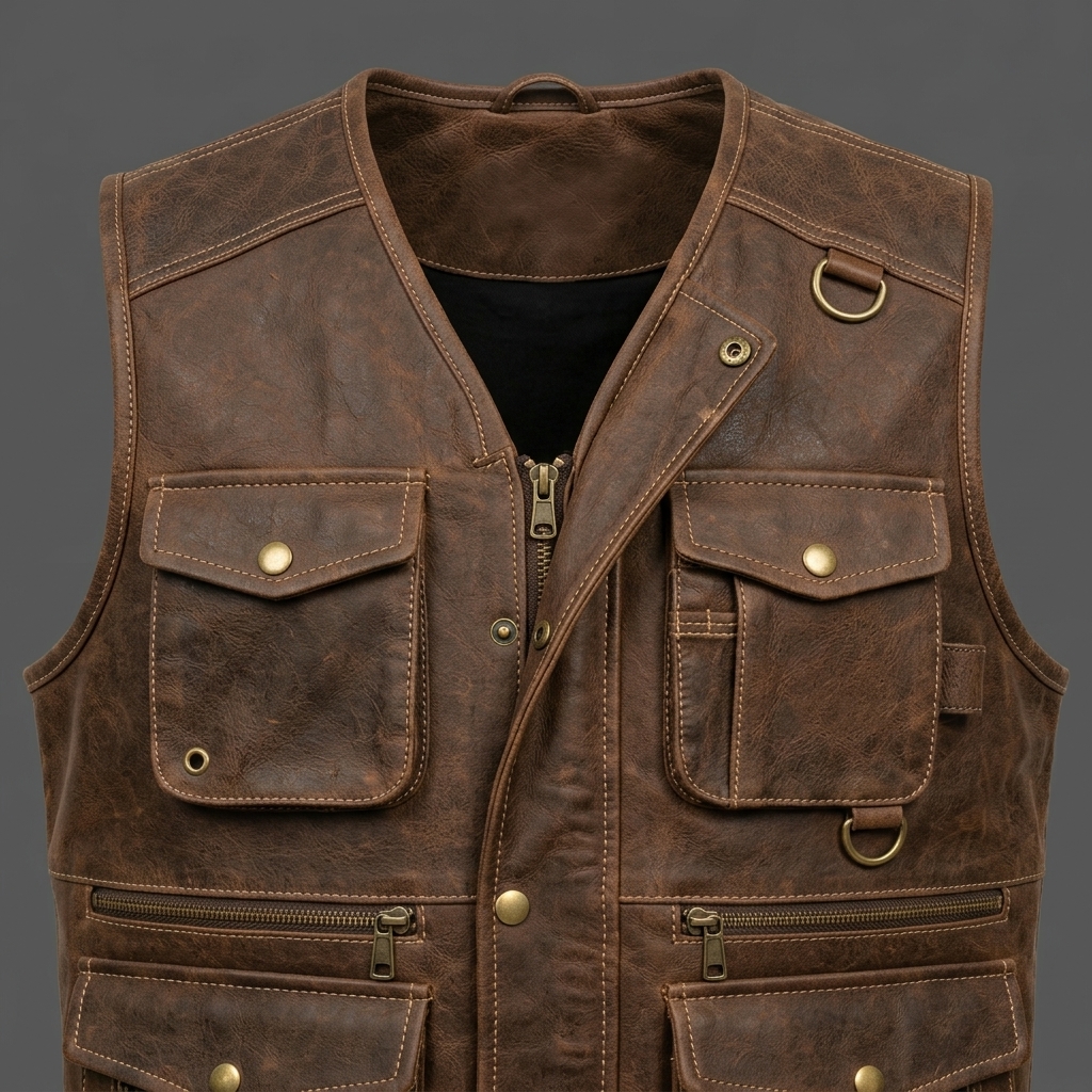 Men's Brown Leather Utility Vest Men's Brown Leather Utility Vest