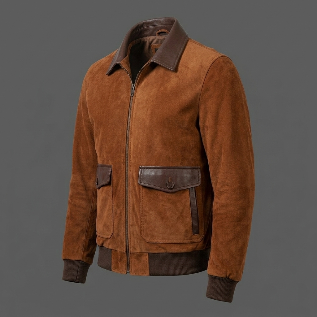Men’s Cognac Brown Suede Leather Bomber Jacket Men’s Cognac Brown Suede Leather Bomber Jacket