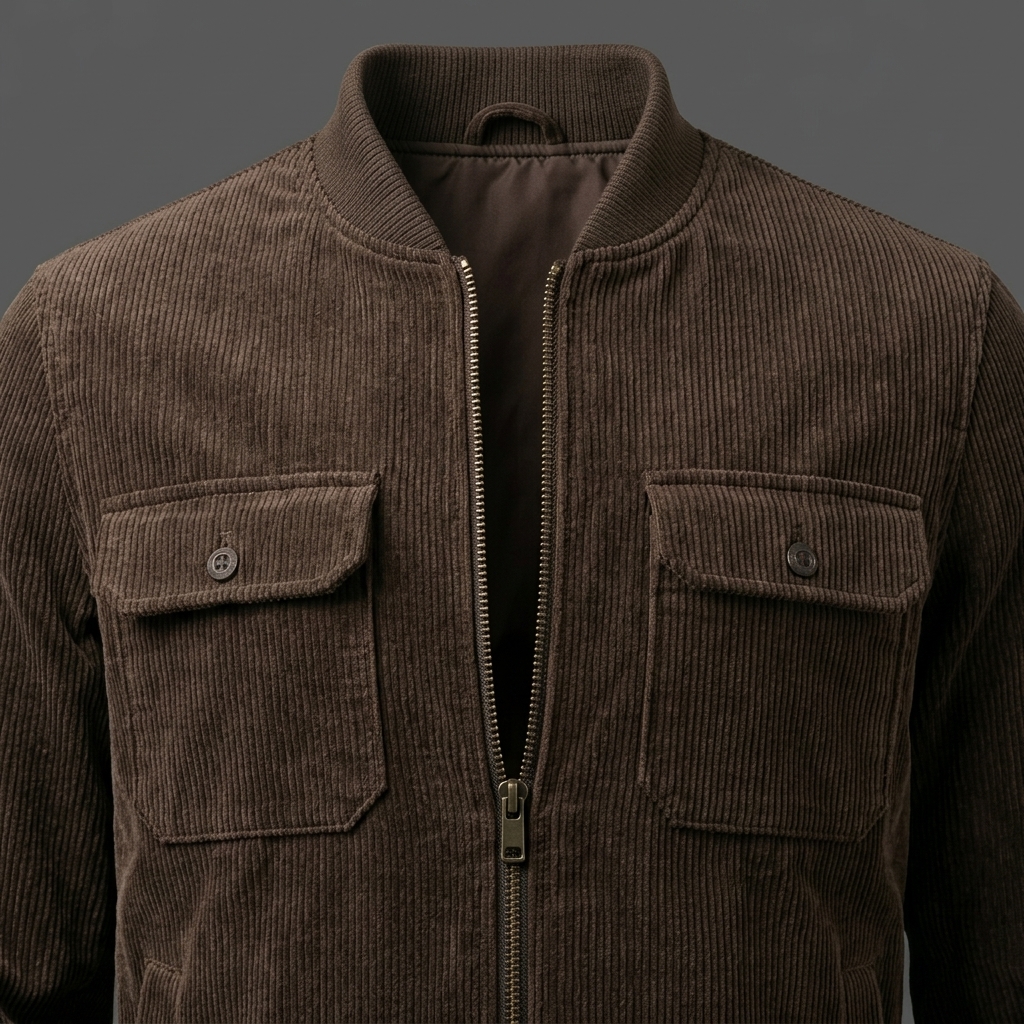 Mens Dark Brown Corduroy Bomber Jacket (2) Men’s Dark Brown Corduroy Bomber Jacket
