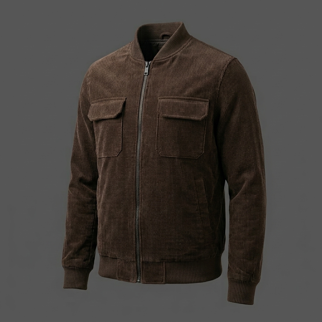 Mens Dark Brown Corduroy Bomber Jacket (4) Men’s Dark Brown Corduroy Bomber Jacket
